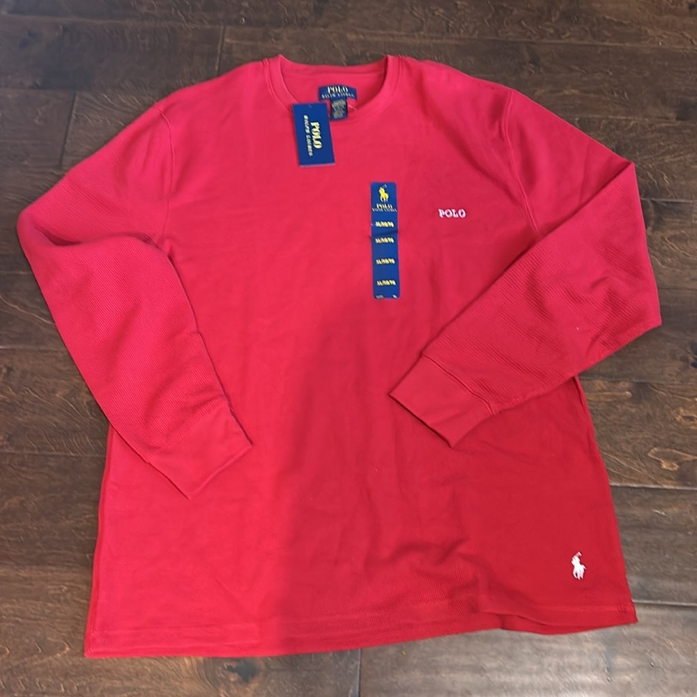 Polo Ralph Lauren Mens Waffle Knit Long Sleeve Tshirt Sz XL Thermal Red - Picture 2 of 4
